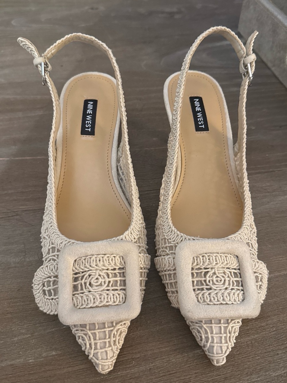 Nine West Women's Cream Slingback Kitten Heels